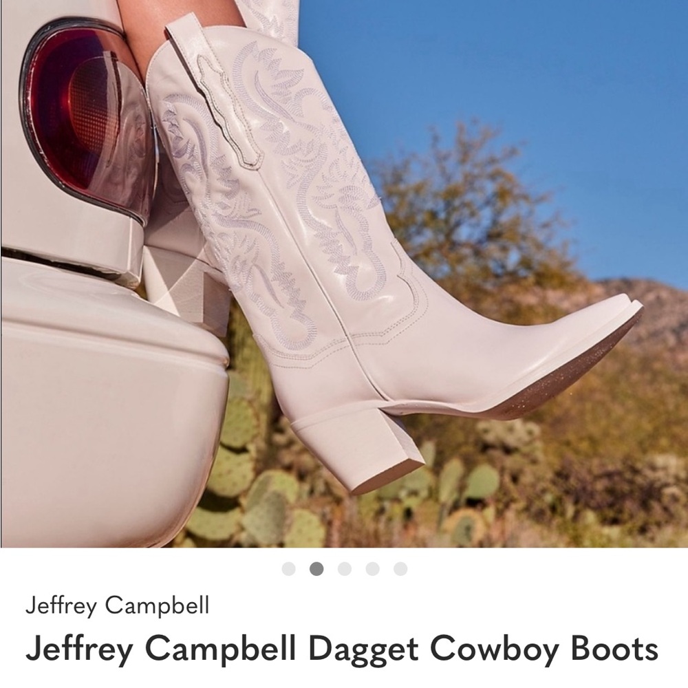 Jeffrey Campbell Dagget Cowboy Boots white western pull on 8 leather - Picture 3 of 8